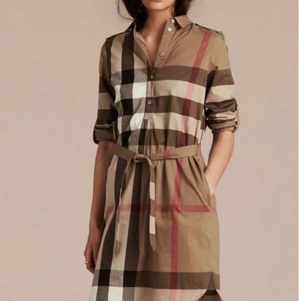 Authentic Burberry Dress 100% Cotton Taupe Brown Size US4 UK6 IT38